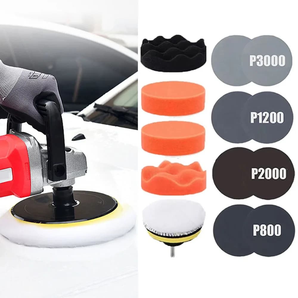 Kit per lucidatura con tampone in spugna per ceratura per auto Dettagli automatici Carta vetrata Lucidatura Disco abrasivo Tampone in schiuma Kit tampone Restauro fari