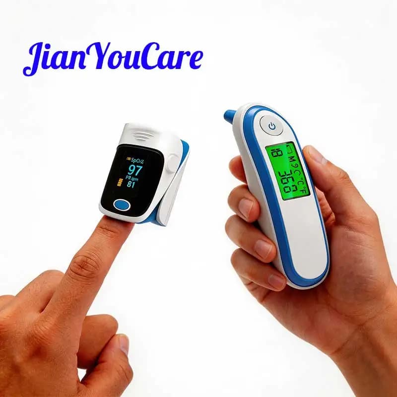 Medical finger pulse oximeter, infrared thermometer for head and body, portable saturation meter for home use, pulse oximeter