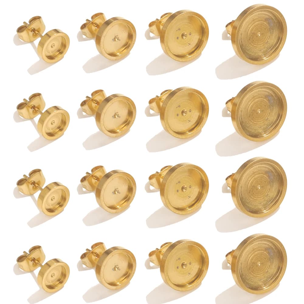 10 pz Acciaio Inossidabile Oro Orecchino Della Vite Prigioniera Posteriore Cabochon Base Lunetta Impostazioni FAI DA TE Resina Orecchino Base Creazione di Gioielli Risultati All'ingrosso