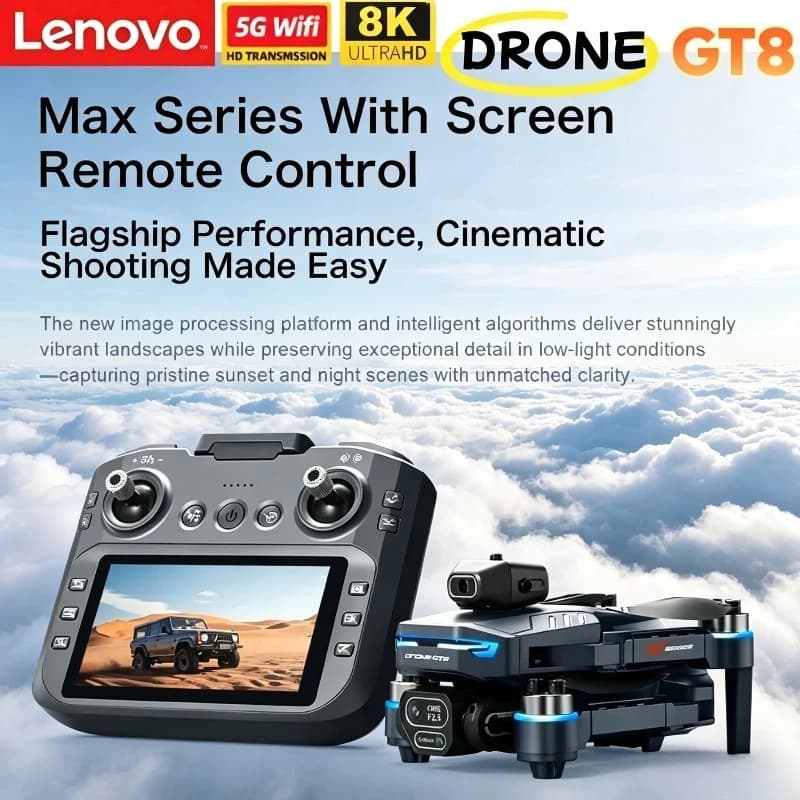 Drone Lenovo GT8 8K Professionale con Doppia Fotocamera GPS FPV, Motore Brushless, Volo Stazionario con Flusso Ottico, Quadricottero Pieghevole 4K RC Giocattolo
