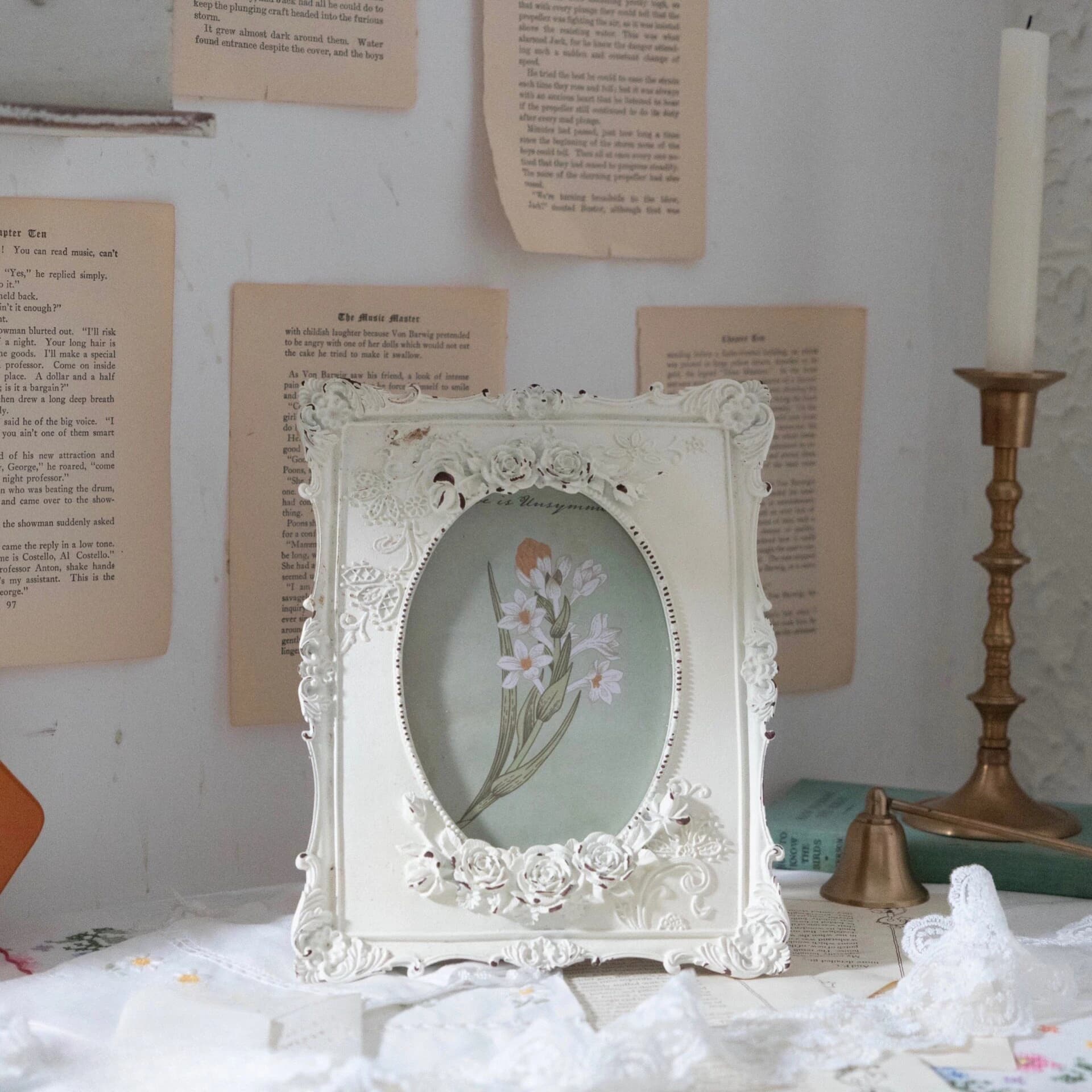 Vintage Rose Flower Design Picture Frame Vintage Photo Frame Antique Picture Frame for Tabletop Wall Display