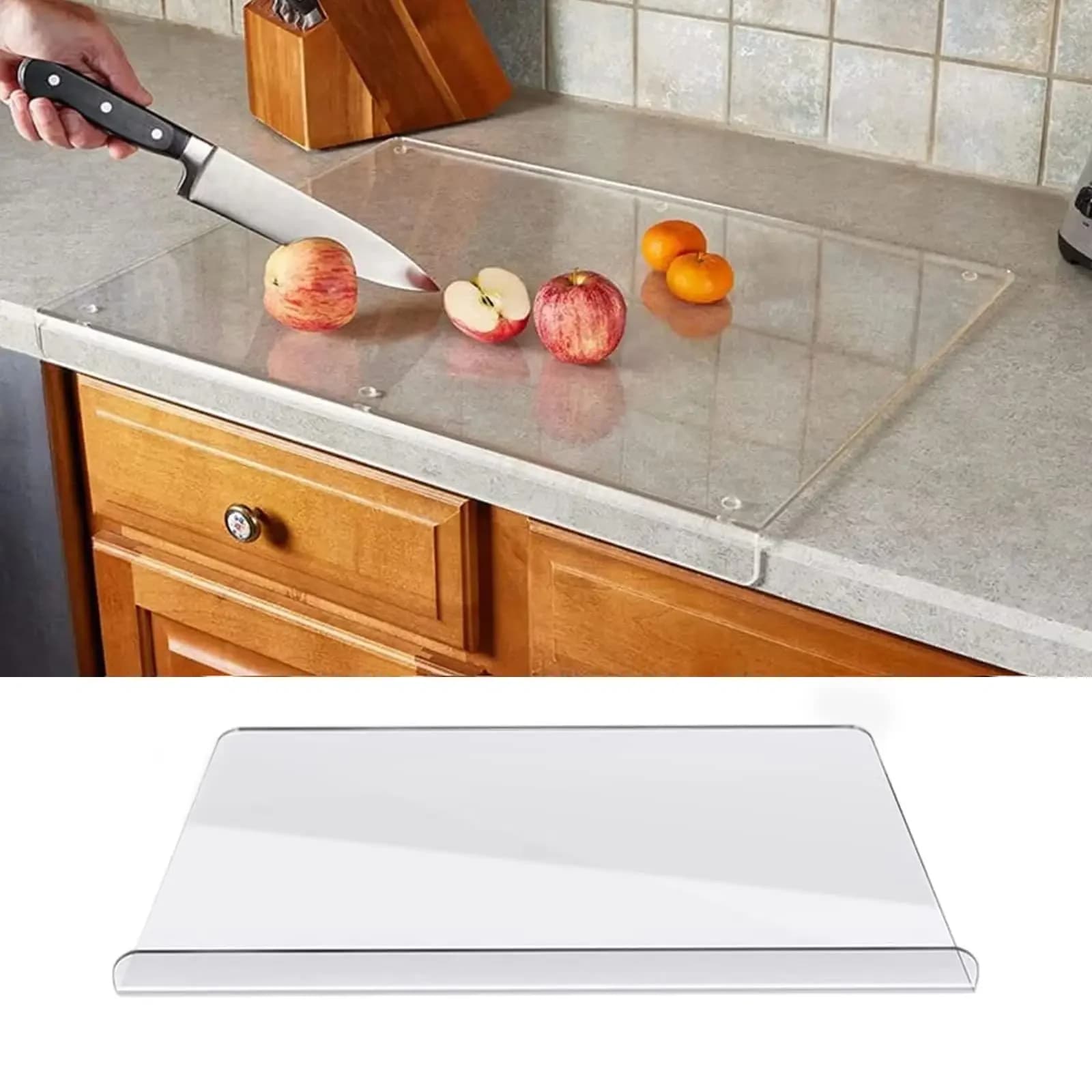 Acrylic transparent non-slip cutter with lip for kitchen counter protection, kitchen gadget for home restaurants