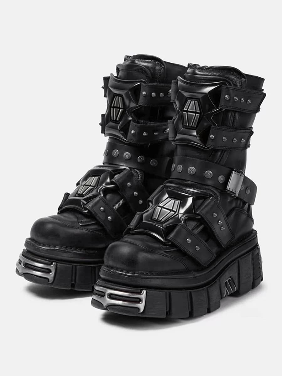 Nuovi Stivali Punk 2025 Star Same Dark Goth con Plateau, Rivetti Metallici e Lacci, Unisex