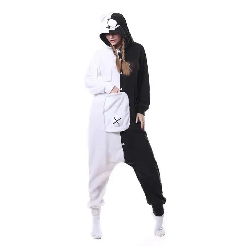 TYV55HKSNG Adult Kigurumi Animal Pajamas Black White Bear Monokuma Onesies Cosplay Costume PartyL]]L25