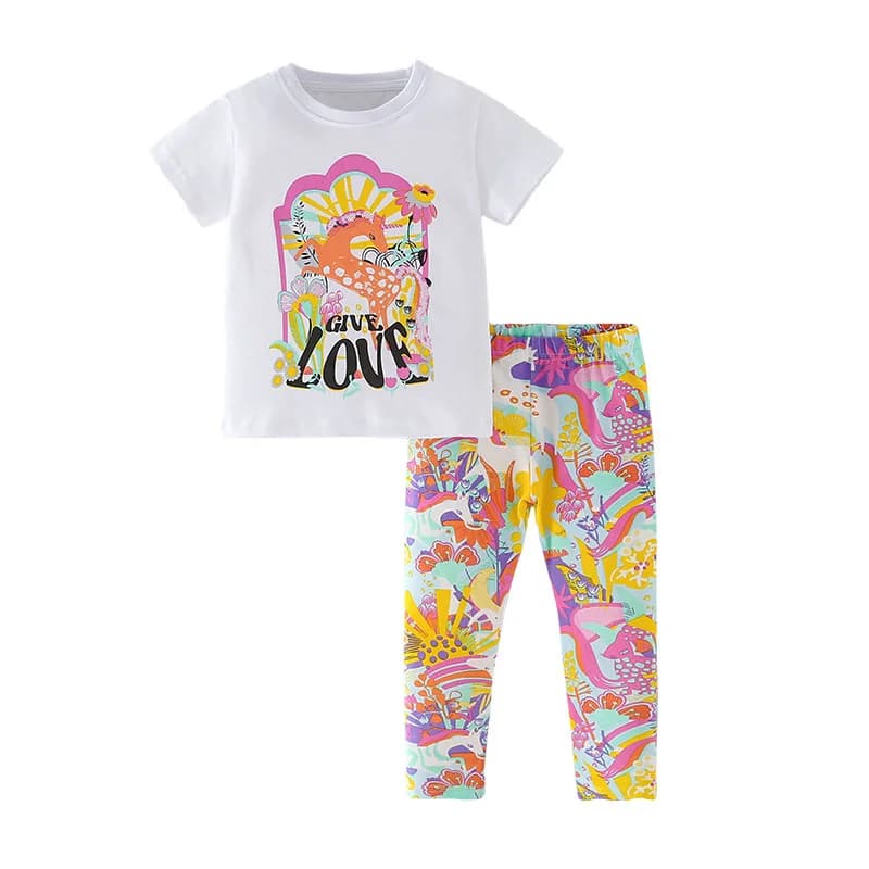 Jumping Meters 2-7T set di abbigliamento per ragazze abiti per bambini 2 pezzi top + Leggings vestiti per bambini estate manica corta i bambini indossano abiti