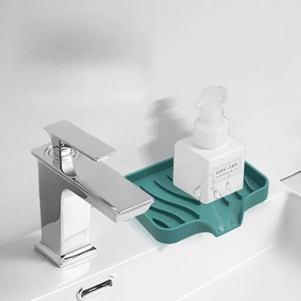 Dispenser di Sapone in Silicone, Portasapone Autodrenante per Bagno, Porta Spugna per Lavello Cucina, Tappetino Drenante per Piano di Lavoro