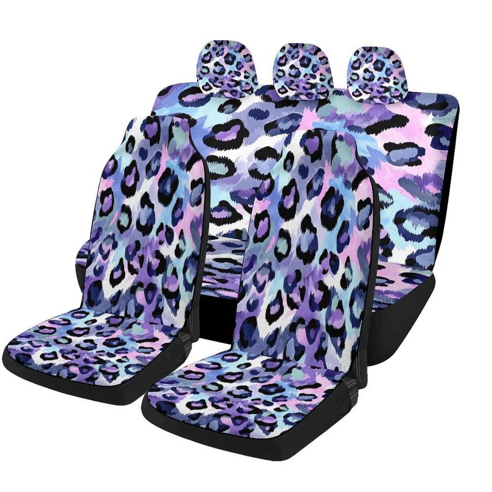 Leopard Print Pattern Themed Car Seat Cover Set For Most Cars, Trendy Novelty Car Seat Protector Covers Full Set, Car Seat Cove
