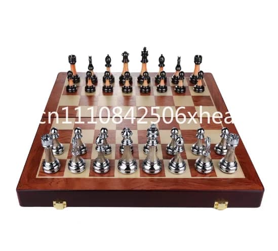 High-end gift box set wooden folding chessboard metal chess pieces