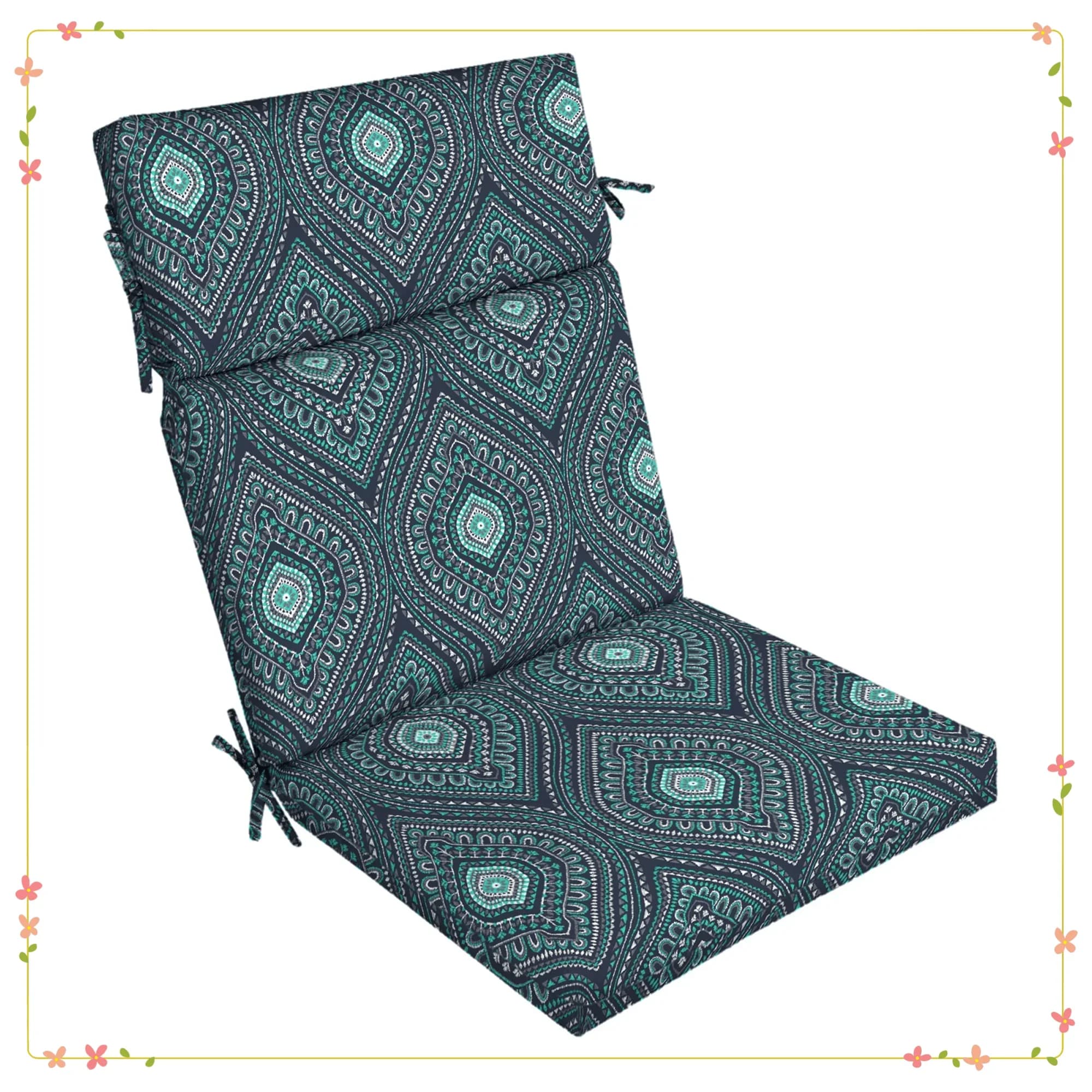 Cuscino per sedia da esterno in 1 pezzo con medaglione blu scuro da 44 pollici di lunghezza x 21 pollici di larghezza