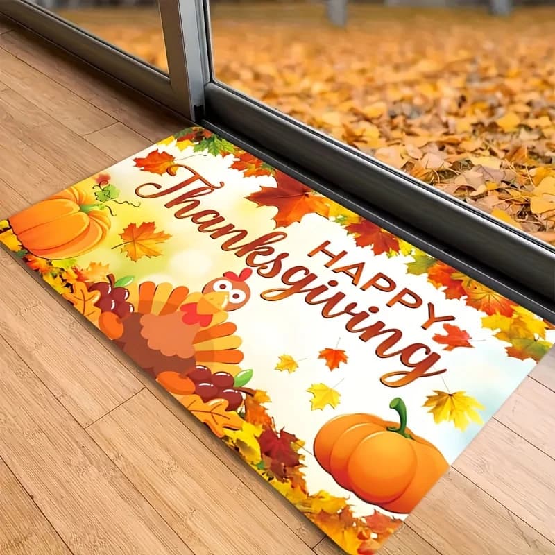 A Soft, Non-Slip, Washable Rug for Thanksgiving Decoration at the Entrance, Made of High-Quality Flannel with 0.43 Inch Thickness and a Backing That Prevents Slipping, Suitable for the Kitchen, Bedroom, and Living Room