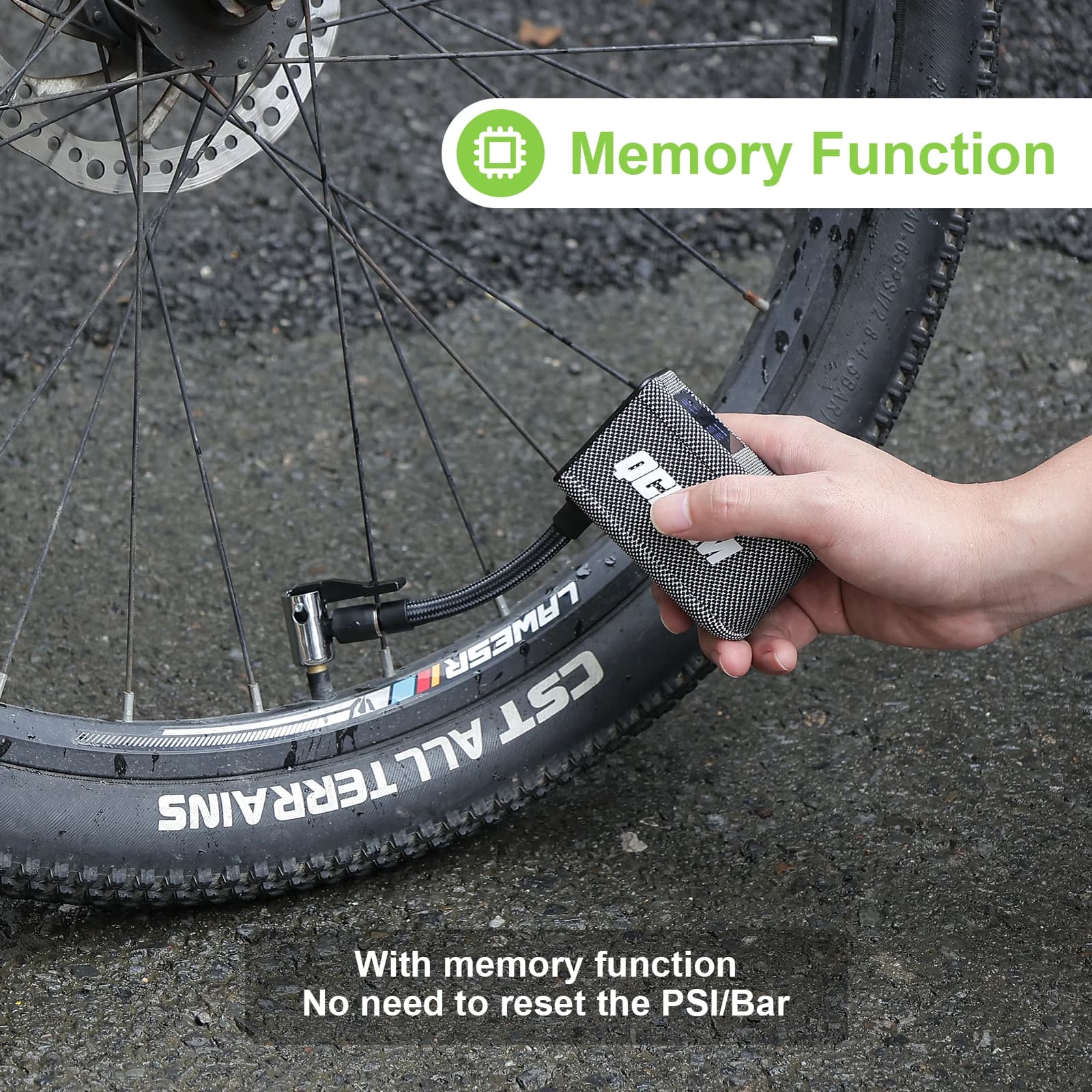 Pompa per bicicletta, mini pompa elettrica per bicicletta con manometro digitale LCD, 100 PSI, pompa per bici ultra piccola, funzione di memoria