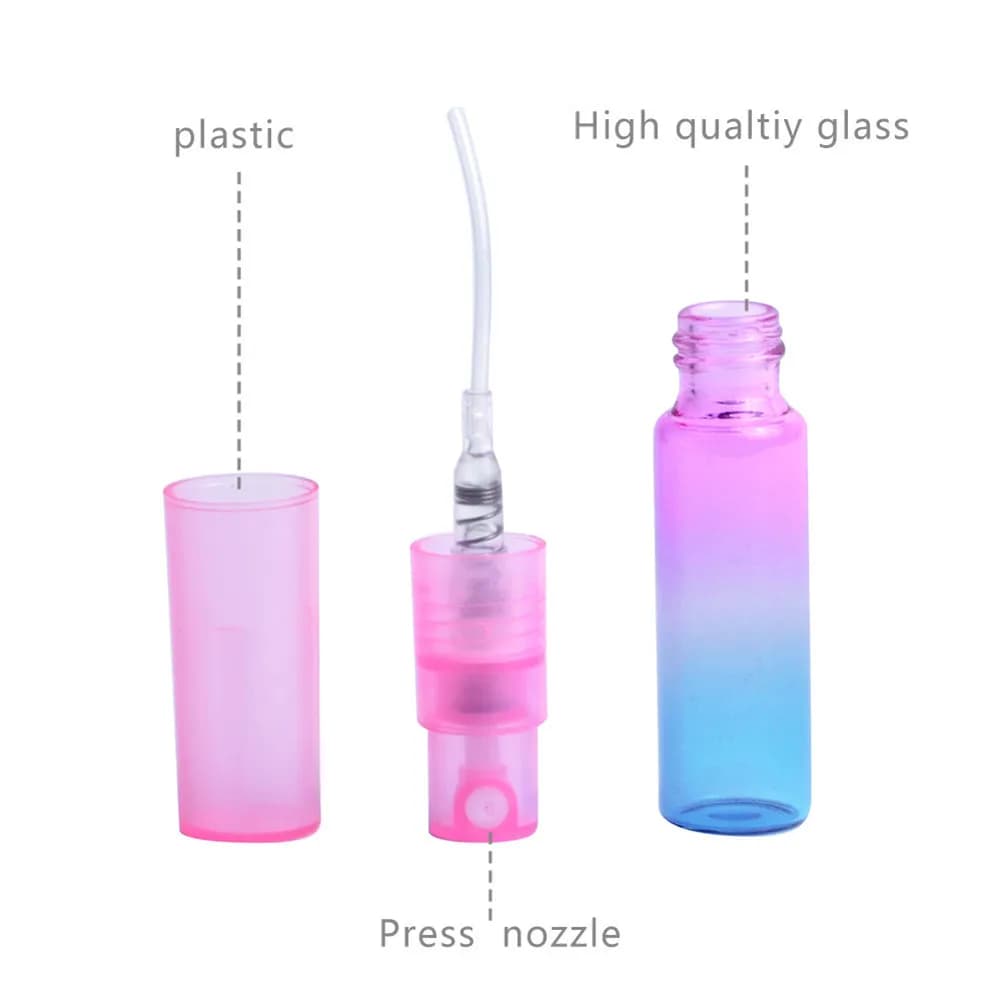 6Pcs 5Ml Spray Bottle Set Premium Glass Plastic Refillable Travel Bottles for Perfume Cosmetics Emulsion Cream Foundation Mist