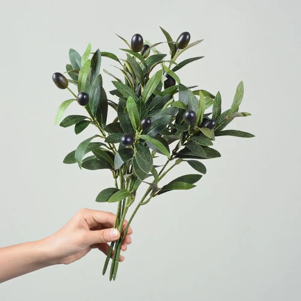 Ramo d'Olivo Artificiale Creativo con Frutti, Foglie di Olivo Artificiali in Plastica Fatte a Mano, 38cm, Piante Finte Verdi per Decorazioni Festa