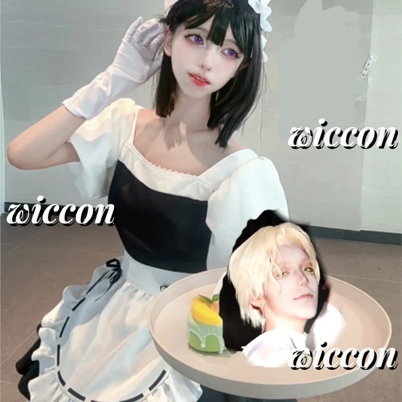 Sua Maid Character Cosplay Set White Dress Microphone Headpiece Short Wig Complete Uniform For Halloween Comic Con