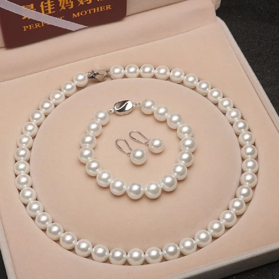 Hand Knotted, Sturdy Top Grading AAAA++ Japanese Akoya 9-10mm White Pearl Necklace 18in Bracelet 7.5-8in Earnail Set
