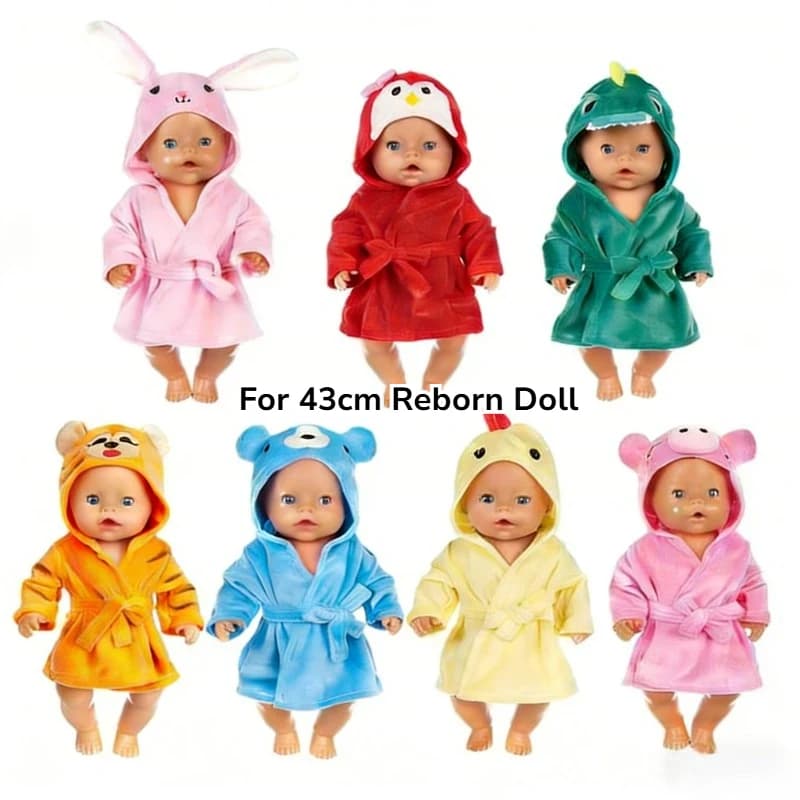 43 cm Reborn animal-shaped bathrobe, soft plush bathrobe with belt, doll clothes accessories, toys for dressing