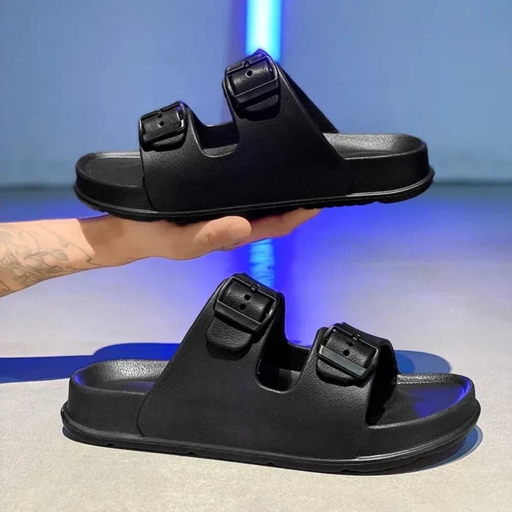 Summer slippers for men and women, beach sandals, flip-flops with EVA platform, home slippers with buckle, sandals with soft and thick sole.