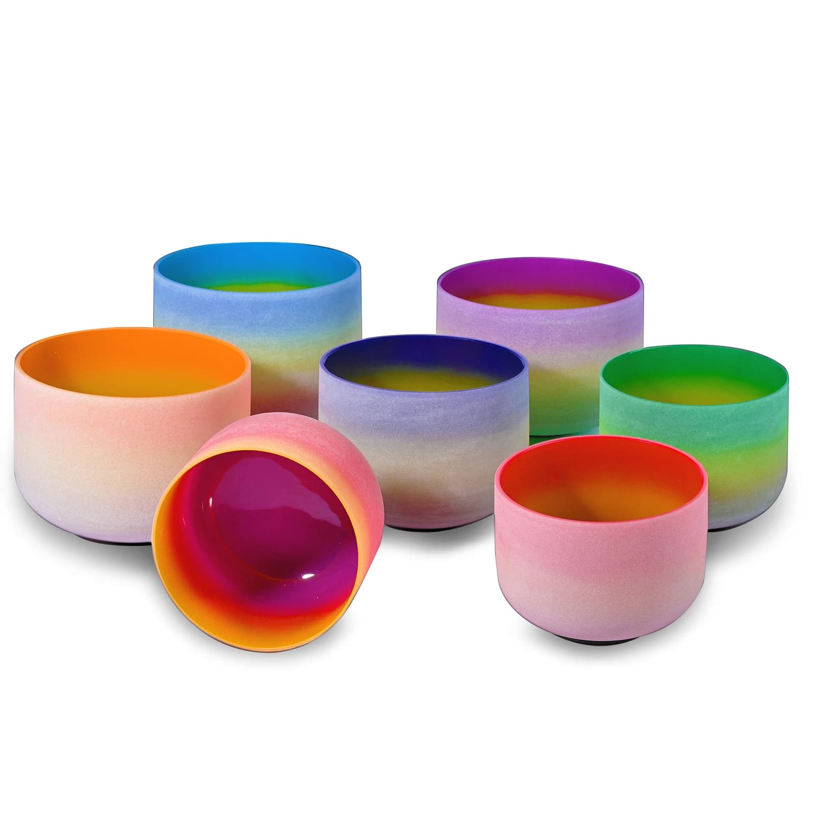 Hye-eun 8 inch Rainbow Color Frosted Quartz Crystal Chakra Singing Bowl CDEFGAB any Note with O-ring&Mallet for meditation