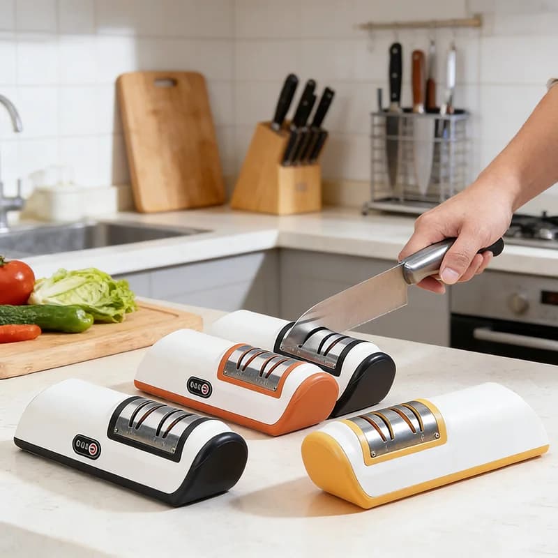 Compact Automatic Electric Sharpener - Double Stage Cutting Machine and Precision for Home Kitchen Tools