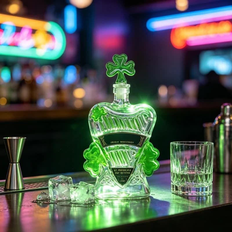 St Patrick's Day Clover Glass Wine Decanter Irish Whiskey Bottle Bar Display Ornament Holiday Decoration
