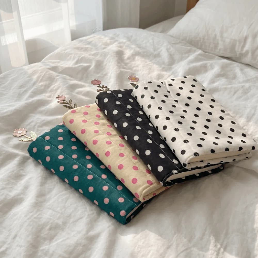 Minimalist Quilted Polka Dot Book Protector Soft Reusable Fabric Book Cover Stripe Lightweight Diary Book Jacket Sketchbooks