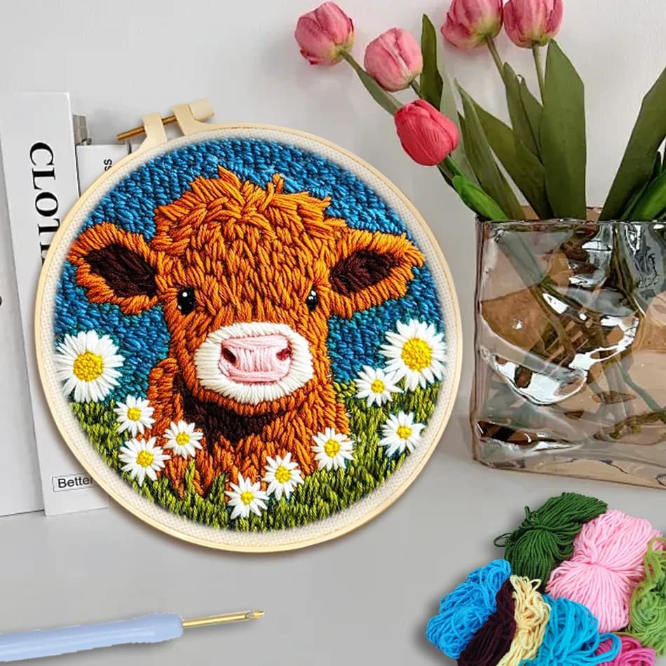 GATYZTORY punch needle embroidery package Sewing accessories Animal pictures Yarn diy kit embroidery hoop crafts supplies adults