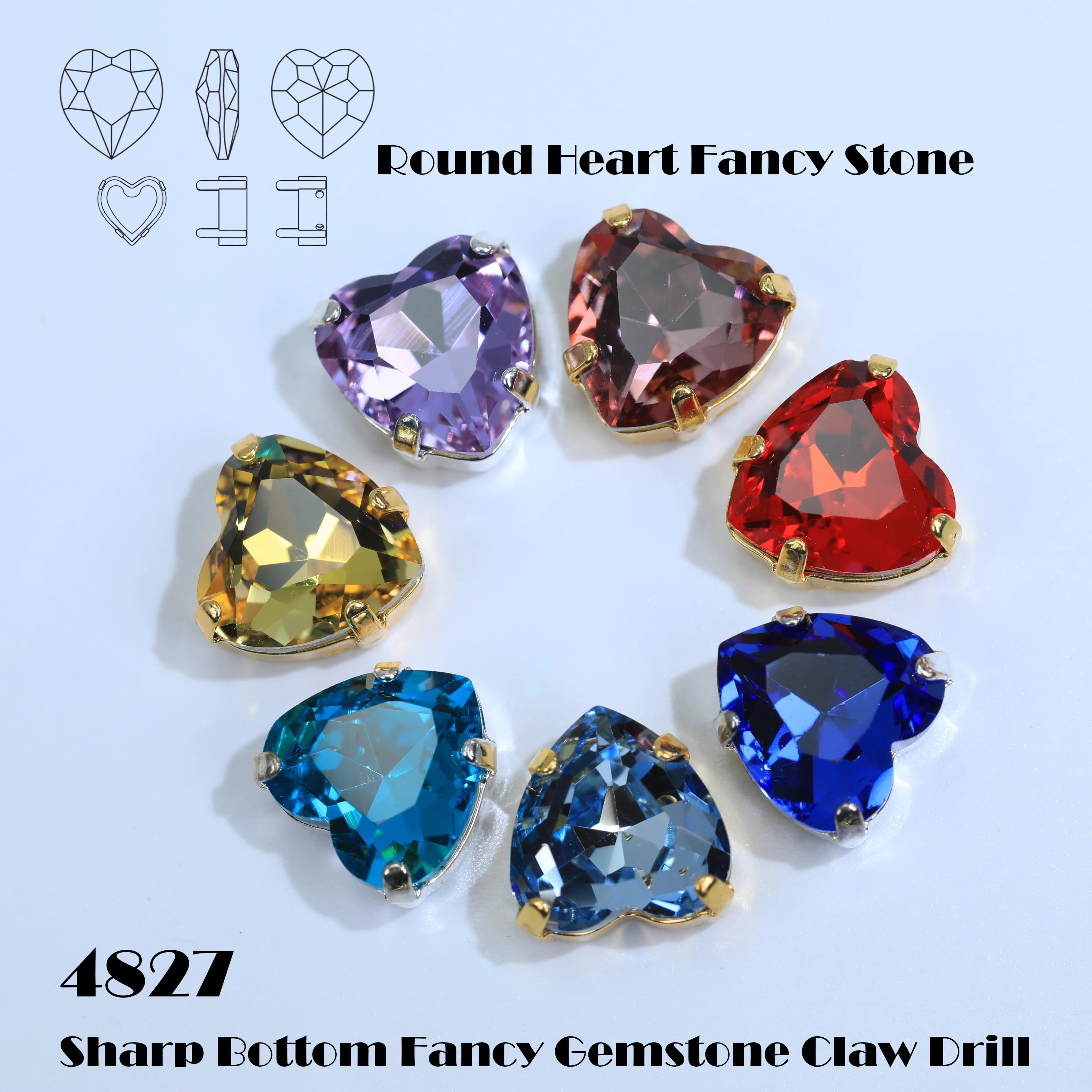 Strass Rotondi a Cuore in Cristallo di Vetro di Grado Premium Rivestiti a Colori, con Foro a Artiglio, Effetto Brillante, per Borse Fai da Te e Artigianato