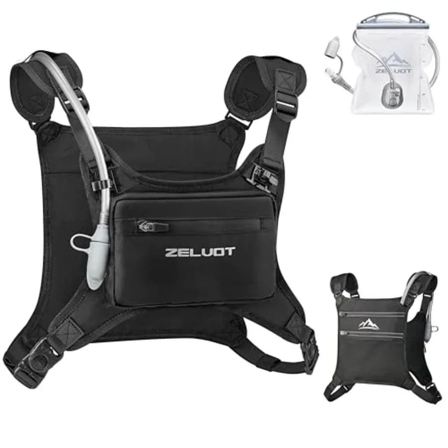 Gilet da Corsa con Sacca d'Acqua da 1L, Brevetto Originale USA, Gilet Idratazione Regolabile Riflettente, Zaino Leggero da Petto per