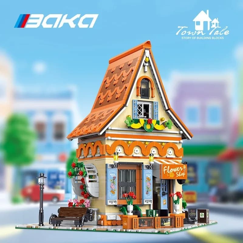 DIY Creative Flower Shop Model Building Blocks Street View Architecture Series Assembly Puzzle Education Toys Accessories