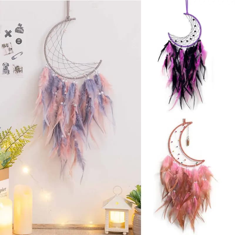 Feather Dream Catchers Hang to Wall Home Decoration Moon Wind Catcher Hanging Ornaments for Interior Living Room Craft Art Gifts