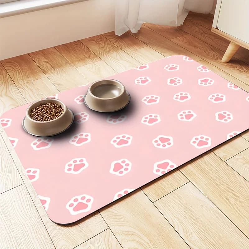 1pc Waterproof Non-Slip Pet Feeding Mat for Dogs Cats - Absorbent Durable Polyester Food & Water Bowl Mat