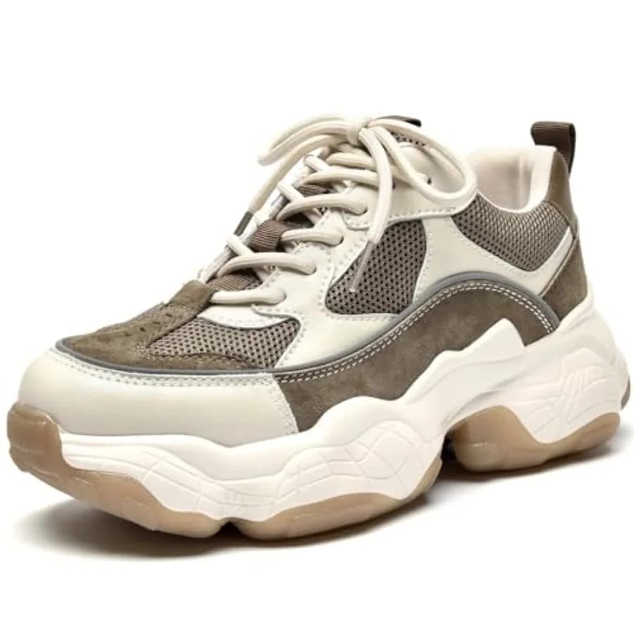BEAU TODAY Sneakers Chunky da Donna, Sneakers alla Moda da Donna, Scarpe Casual Comode in Pelle con Lacci e Plateau Stile Dad Shoes