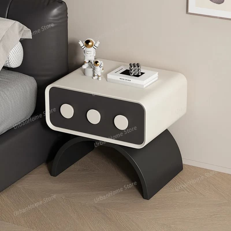 Comodino Moderno Coreano con Gambe in Metallo, Mobile Contenitore Bianco per Camera da Letto, Arredamento Casa