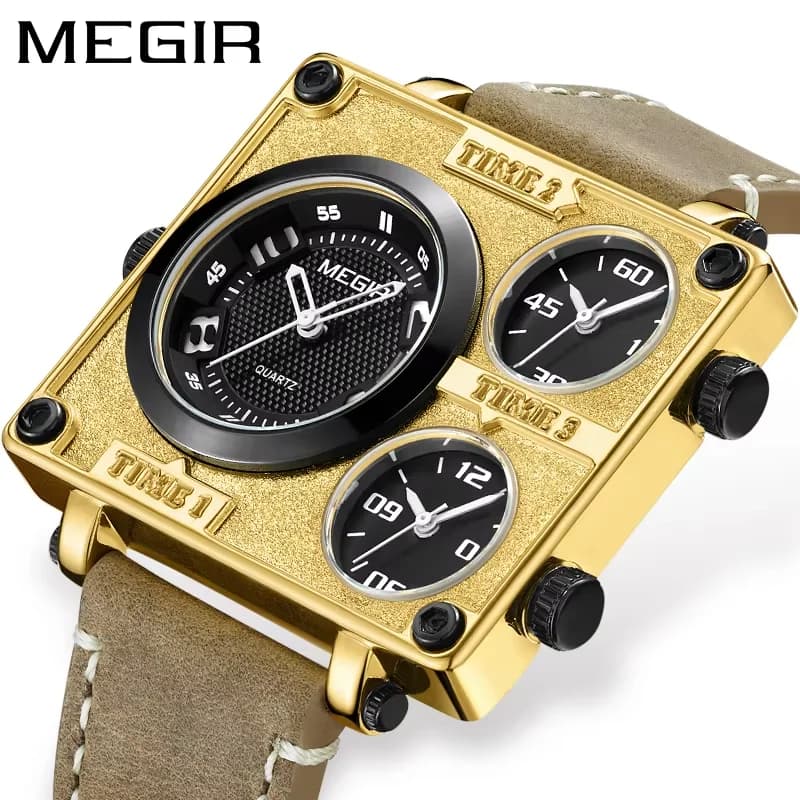 MEGIR Orologio da Polso Maschile di Lusso, Impermeabile, Luminoso, in Pelle, Cronografo con Data, Orologio al Quarzo da Uomo