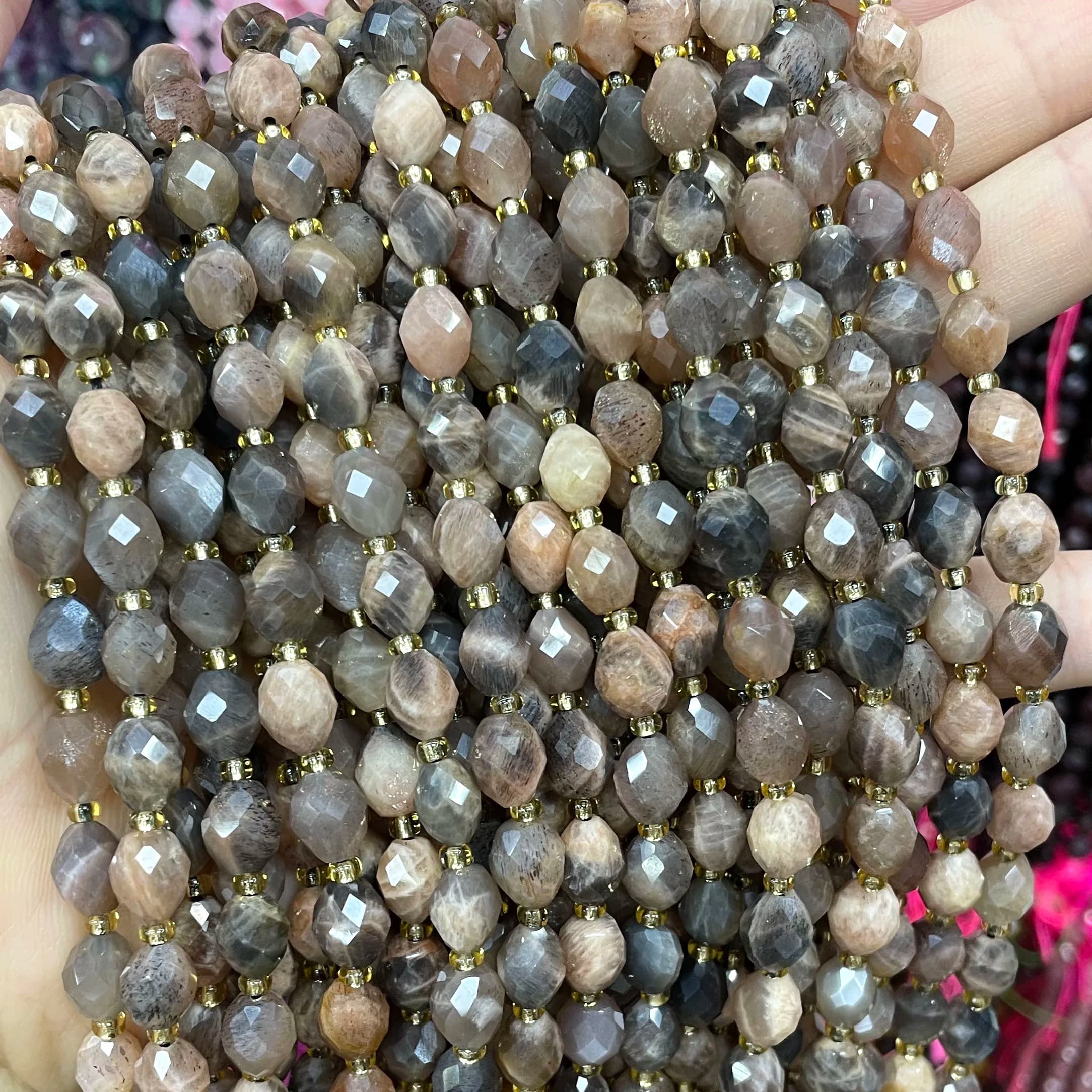 6X8MM Pietra naturale sfaccettata a forma di riso Pietra solare nera Pietra di luna Perline distanziatrici per creazione di gioielli Collana orecchini braccialetto fai da te