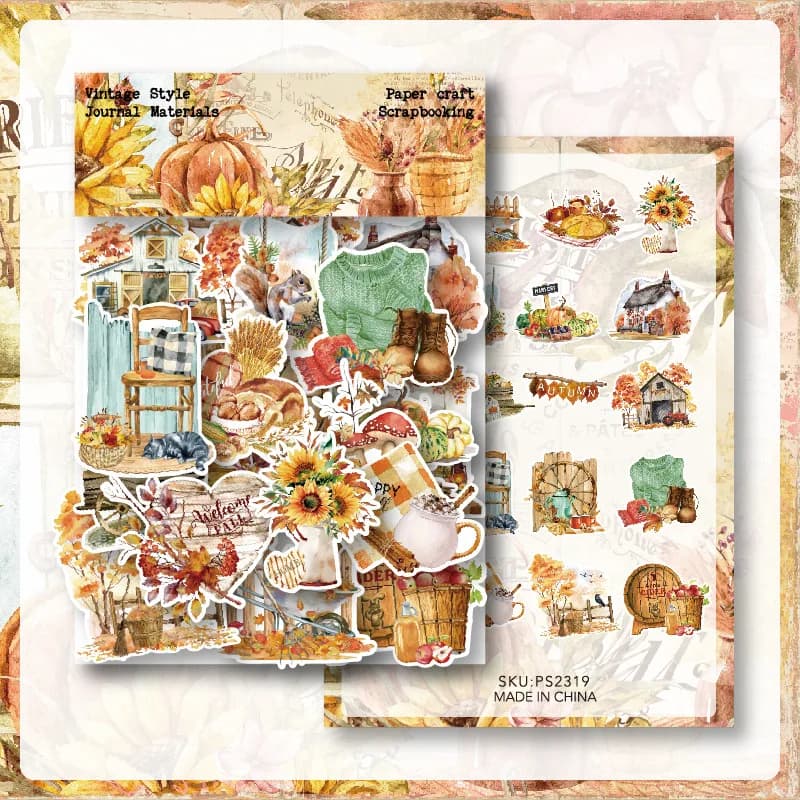 KLJUYP 40pcs Autumn Stickers Die Cuts Sticker Collection Kit for Scrapbooking Planner/Card Making/Journaling Project
