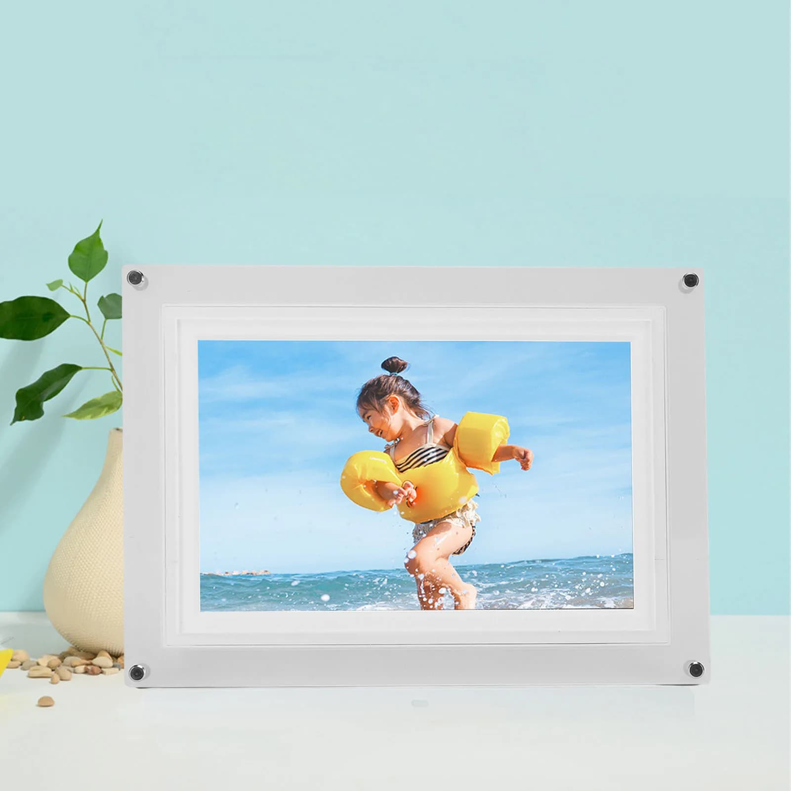Cornice Digitale da 10.1 Pollici in Acrilico USB2.0, Lettore di Foto, Video e Musica con Luce LED e Memoria da 8GB per Casa