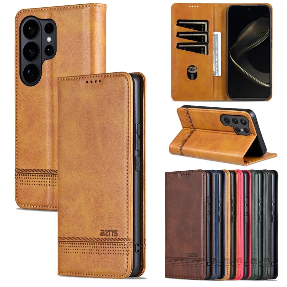 Custodia Magnetica in Pelle per Samsung S26 Ultra S25 Edge S24 S23 S22 S21 FE S20 Plus 5G con Slot per Carte, Funzione Portafoglio e Cover a Libro