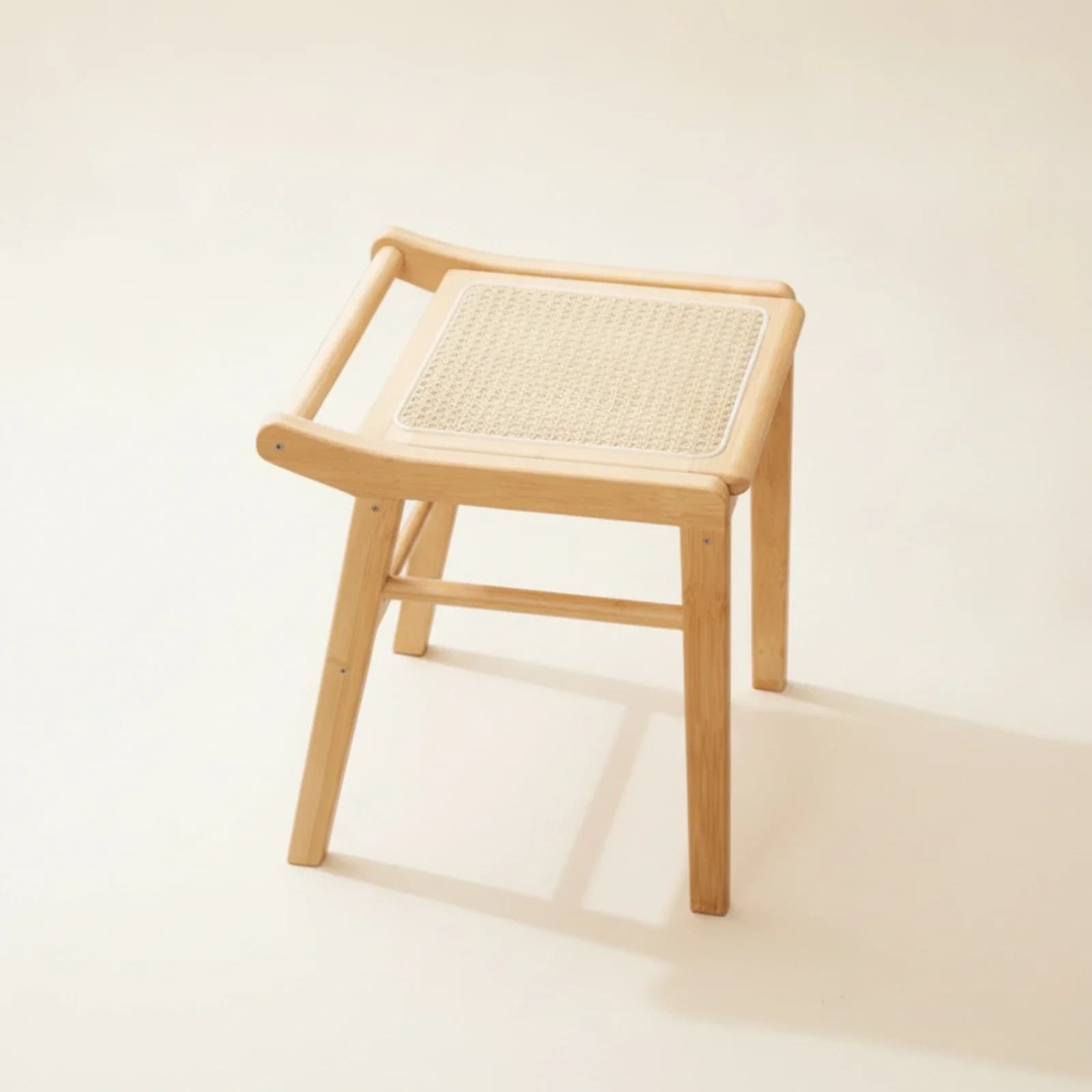 Square Wooden Stool Stable Stool with Woven Seat Wooden Footstool Sturdy Footrest Compact for Vanity, Entryway