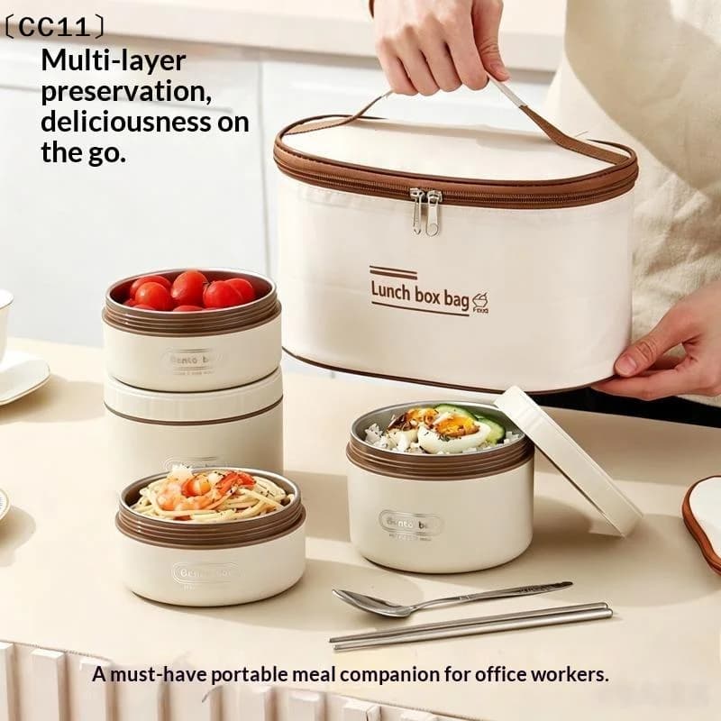 5pcs Portable Insulated Food Lunch Container Set With Thermal Lunch Box 4 Separate Stackable Lunch Container〔CC11〕