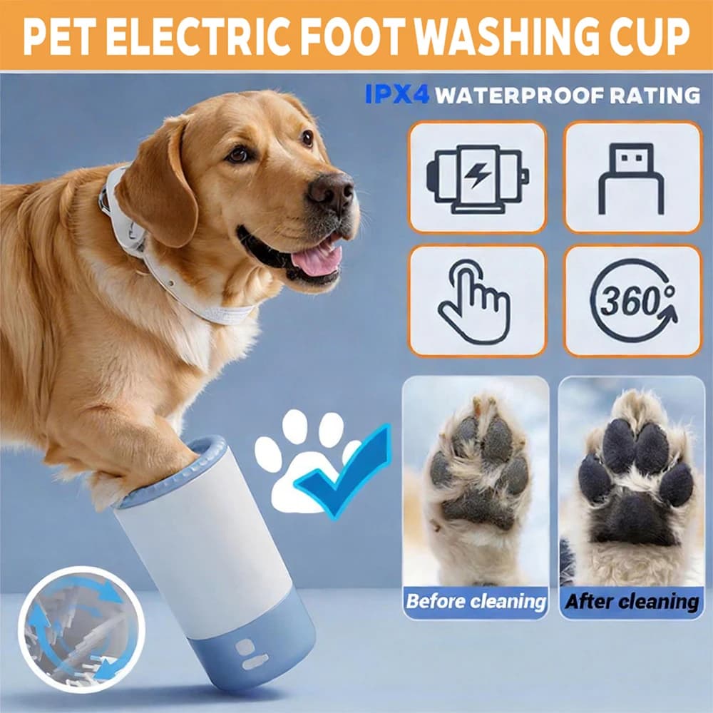 Pulitore Elettrico per Zampe di Animali Domestici, Macchina Automatica per Lavaggio Piedi di Cani, Lavazampe Portatile Ricaricabile USB-C Impermeabile per Gatti con Spazzola in Silicone