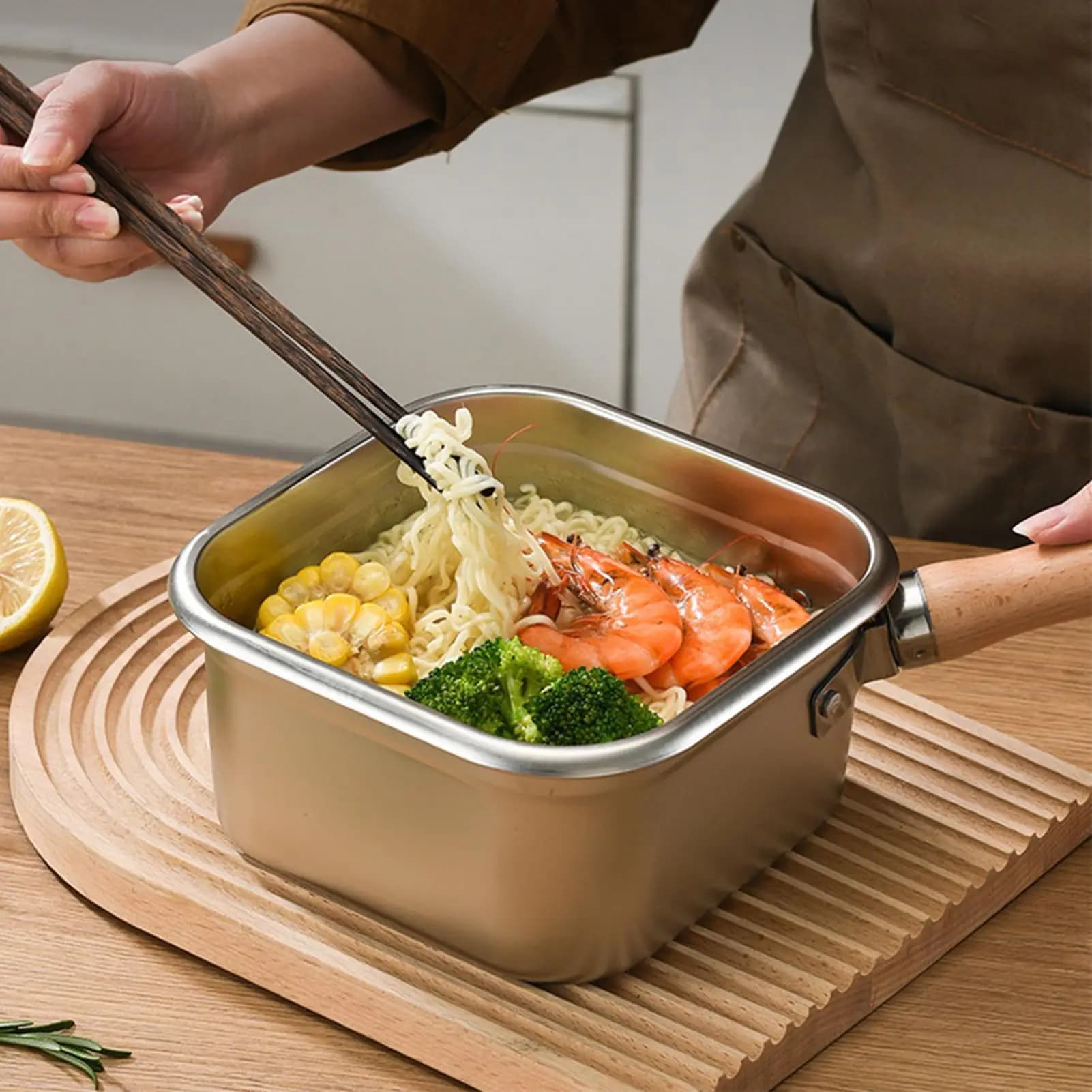 Deep Fryer Pan Set Square Camping Cooking Pot Large Stainless Steel Fryer Pasta Strainer Set Chicken Fried French Fries Cookware