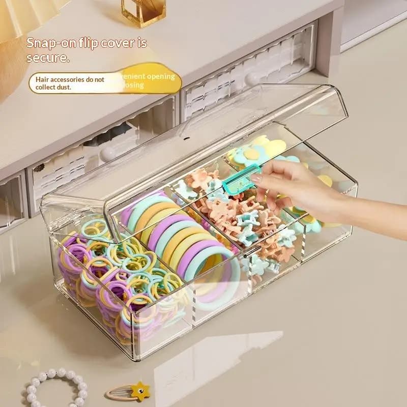1/4 Grid Makeup Brush Storage Box Clear Hair Jewelry Box With Lid Dustproof Sponge Organizer