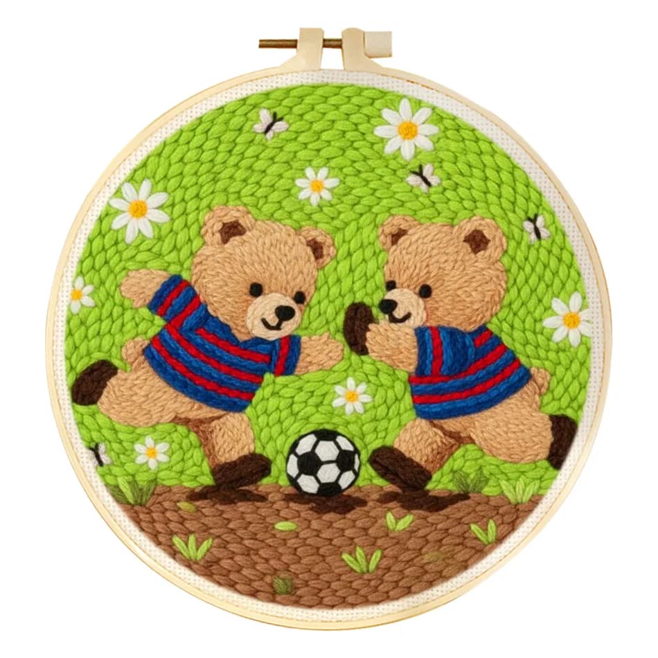 RUOPOTY Punch Needle Embroidery Wall Football And Two Bears Art Embroidery Patterns Animal Punch Needle Supplies Handicraft Art