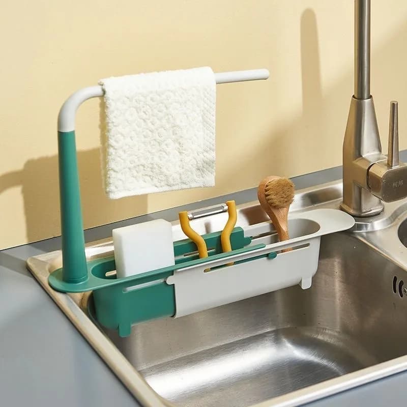 Elescopic Sink Storage Rack Multifunctional Kitchen Organizer Sponge Rag Holder With Towel Bar Kitchen accessories