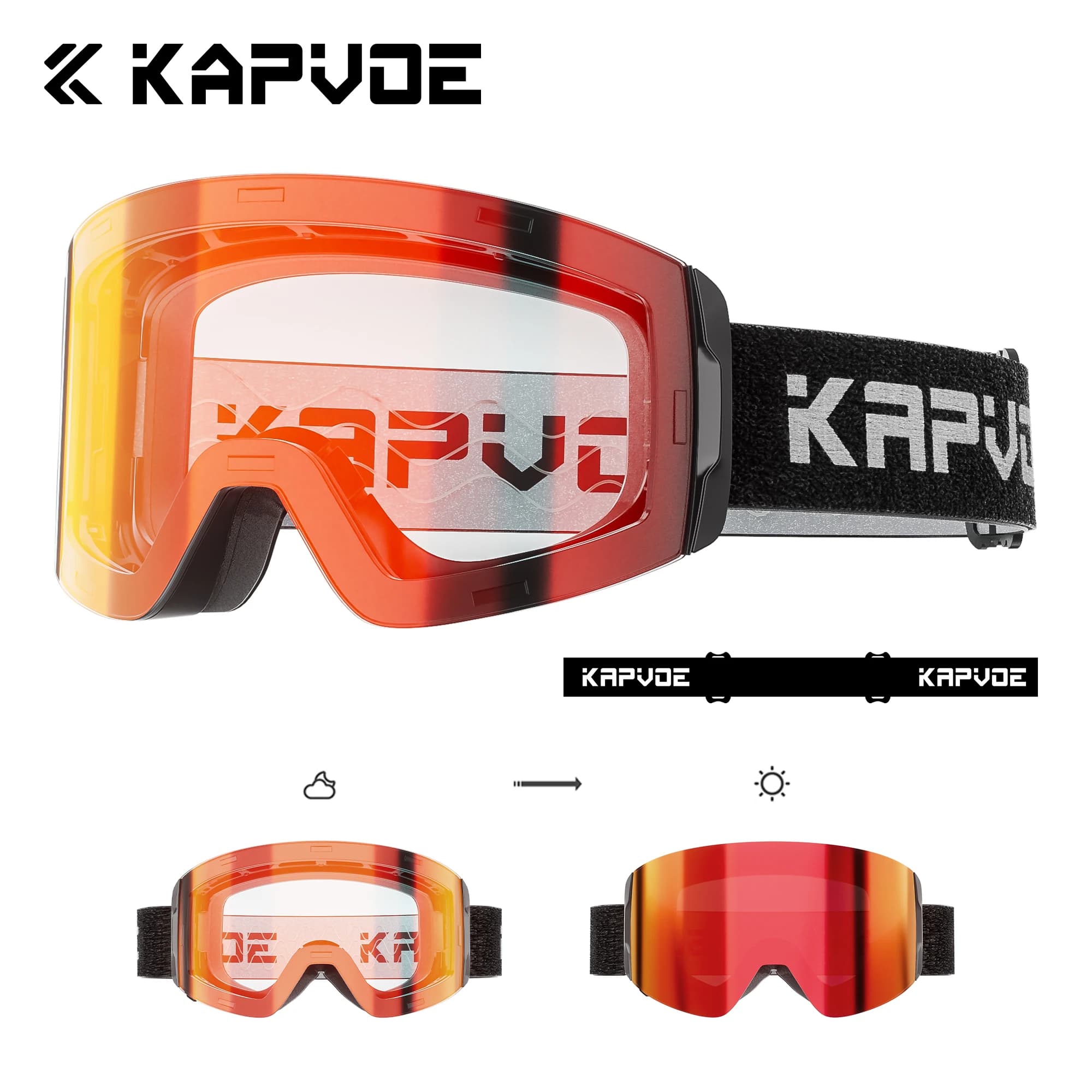 KAPVOE Occhiali da sci fotocromatici invernali caldi Doppio magnete Assorbe strati UV400 Rivestimenti antiappannamento Uomo Donna Snowboard Sci