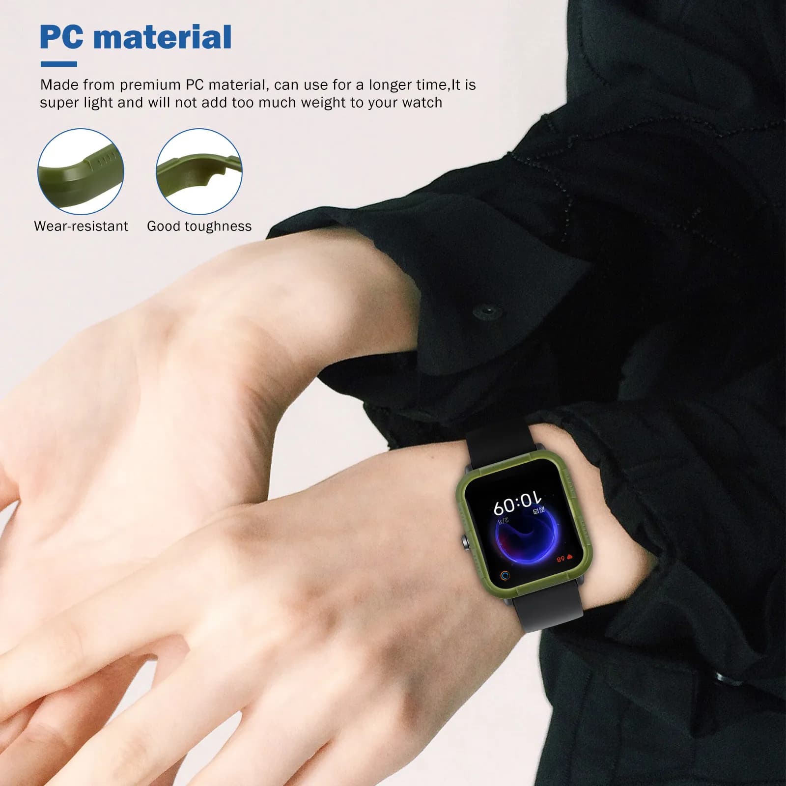 1 pezzo di custodia protettiva per smartwatch, materiale PC robusto, antiurto, leggero, compatibile con il modello Pop U Stylish Frame Watch