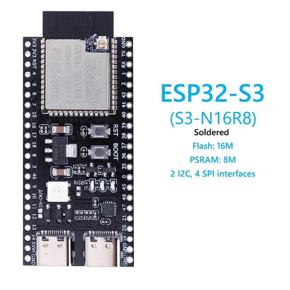 ESP32 Expansion Card ESP32-S3 N8R2/N16R8, Development Card with Double Door Type-C, WiFi 2.4G, Low Consumption BT Module, Core Card for Arduino