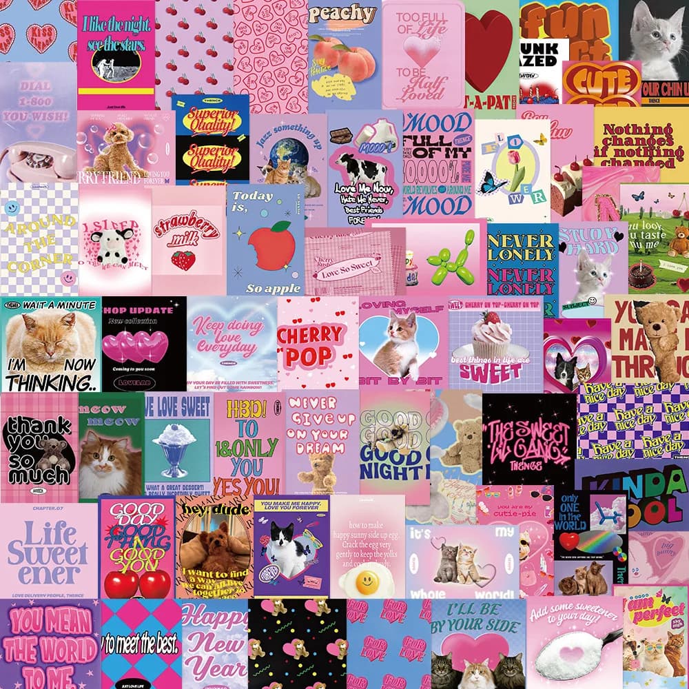 10/30/65pcs Vintage Y2K Pink Grils adesivi estetici Cute Cat decalcomanie fai da te moto Skateboard telefono Cool Graffiti Sticker Toys