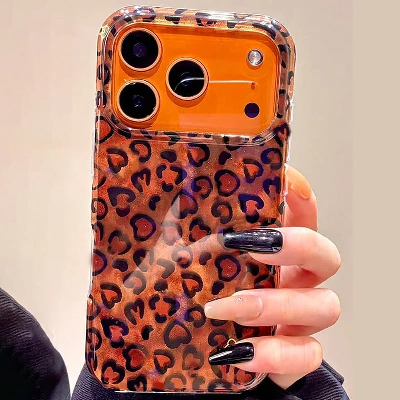 Custodia per Telefono di Lusso con Stampa Leopardata e Paillettes per iPhone 17 16 15 14 13 12 11 Pro Max XS X XR 16E 16 Plus 17 Air, Cover Posteriore Antiurto